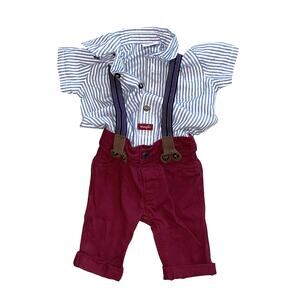 Wrangler Baby Boy Striped Button Down Shirt Carters Burgundy Pants Set 6 Months